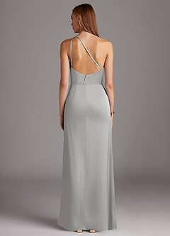 Azazie Mika Bridesmaid Dresses Silver Sheath One Shoulder Stretch Satin Dress image2