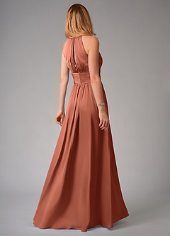 Azazie Bonnie Bridesmaid Dresses Clay A-Line Pleated Stretch Satin Dress image2