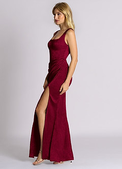 Azazie Mero 신부 들러리 드레스 인어 주름진 자카드 바닥 길이 드레스 image6