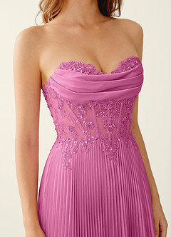Clementine Fuchsia Satin Lace Up Back A-line Prom Dress image5