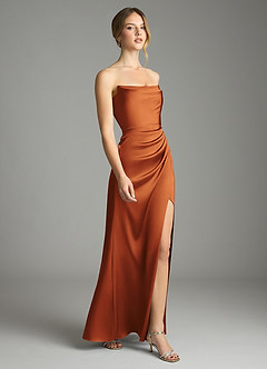 Azazie Leonis Bridesmaid Dresses Cinnamon Mermaid Pleated Stretch Satin Convertible Dress image6