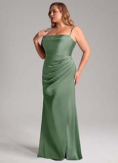 Azazie Leonis Vestidos de damas de honor Vestido de Matcha de Satén Elástico de Corte Sirena Convertible con Plisado image12