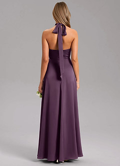 Azazie Tracie Bridesmaid Dresses Plum A-Line Side Slit Stretch Satin Dress image2