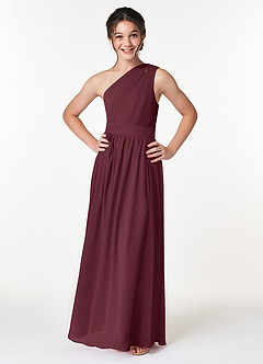 Azazie Molly Junior Cabernet A-Line Pleated Chiffon Dress image3