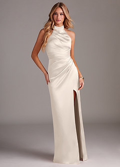Azazie Jemma Brautjungfernkleider Etui Plissee Stretch-Satin Kleid Alabaster Weiß image4