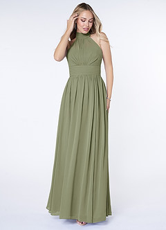 Azazie Iman Brautjungfernkleider A-Linie A-Linie Gerüscht Chiffon Kleid Pistazie image4