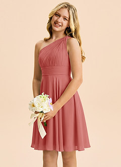 Azazie Charlize Junior Antique Rose A-Line Pleated Chiffon Dress image3