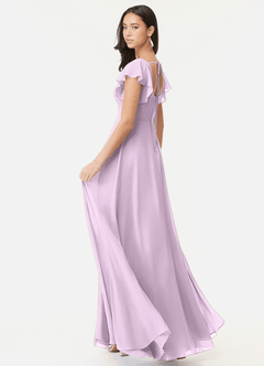 Azazie Bondi Bridesmaid Dresses Frosted Lilac A-Line Ruffled Chiffon Dress image5