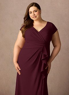 Azazie Tana Mother of the Bride Dresses Cabernet Mermaid V-Neck Pleated Stretch Crepe Dress image10