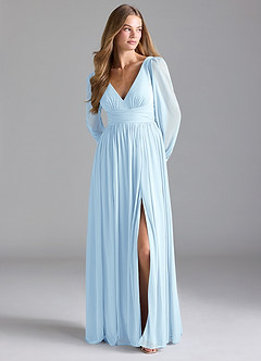 Azazie Norah Bridesmaid Dresses Sky Blue A-Line Mesh Dress image3