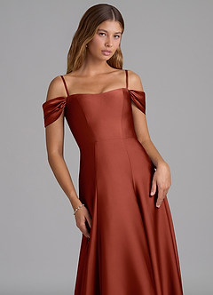 Azazie Seriana Bridesmaid Dresses Terracotta A-Line Off the Shoulder Stretch Satin Convertible Dress image2