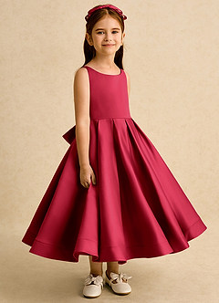 Azazie Babs Blumenmädchenkleider Ballkleid Plissee Matte Satin Kleid Scharlachrot image3