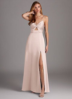 Azazie Jenna Bridesmaid Dresses Blushing Pink A-Line Pleated Stretch Satin Dress image4