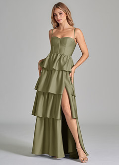 Azazie Faye Robes de demoiselle d'honneur Robe Trapèze en Satin extensible Rayé Pistache image8