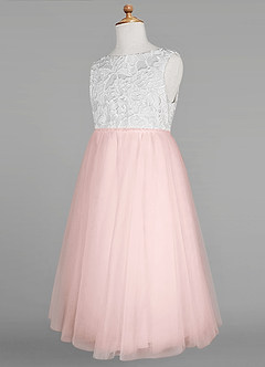 Azazie Udara vestidos de niña de las flores Vestido de Rosa Rubor de Tul de Princesa con Encaje image7