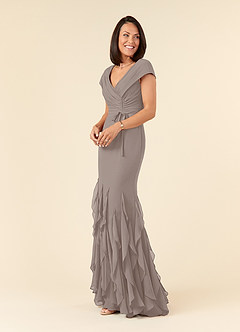 Azazie Bailora Mother of the Bride Dresses Taupe Mermaid Ruched Chiffon Dress image2