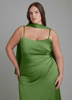 Azazie Calandra Bridesmaid Dresses Basil Sheath Pleated Stretch Satin Dress image8