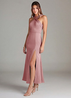 Azazie Rue Bridesmaid Dresses Dusty Rose Mermaid Pleated Stretch Satin Dress image4