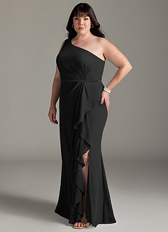 Azazie Liza Vestidos de damas de honor Vestido de Negro de Gasa de Corte Sirena con Hombro unilateral image8