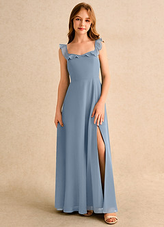 Azazie Chip Junior Formal Flower Girl Dresses Dusty Blue A-Line Sleeveless Chiffon Dress image1