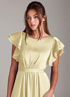 Azazie Daphne Modest Bridesmaid Dresses A-Line Ruched Stretch Satin Floor-Length Dress image4