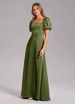 Azazie Fyona Bridesmaid Dresses Olive A-Line Pleated Stretch Satin Dress image4