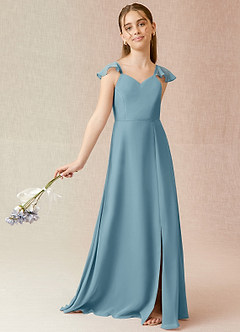 Azazie Everett Junior Moody Blue A-Line Chiffon Dress image2