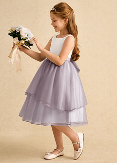 Azazie Rene vestidos de niña de las flores Vestido de Marfil Anochecer de Tul de Corte En A con Lazo image5