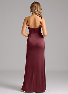 Azazie Aimee Vestidos de damas de honor Vestido de Merlot de Satén Elástico de Corte en A con Escote de Corazón image2