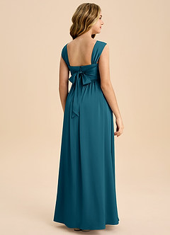 Azazie Hattie Junior Ink Blue A-Line Pleated Stretch Satin Dress image7