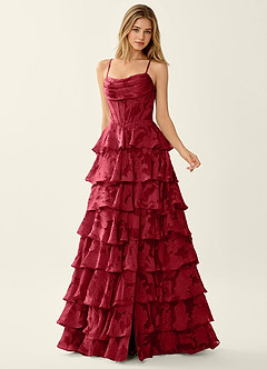 Wrenana Rubinröd Balklänning med texturerad blommig jacquard image3