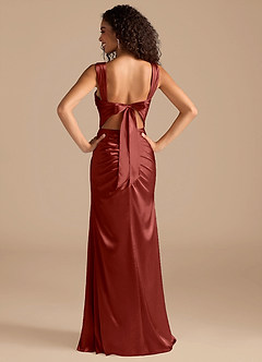 Azazie Jesaphine Bridesmaid Dresses Terracotta Sheath Bow Metallic Satin Dress image4
