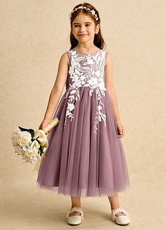 Azazie Sundae Robe Demoiselle D'honneur Fillette Robe Princesse en Dentelle Mauve Vintage image3