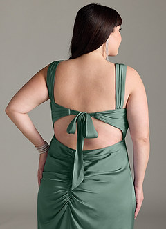 Azazie Jesaphine Bridesmaid Dresses Eucalyptus Sheath Bow Stretch Satin Dress image13