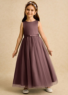 Azazie Lior Flower Girl Dresses Espresso Ball-Gown Pleated Tulle Dress image4