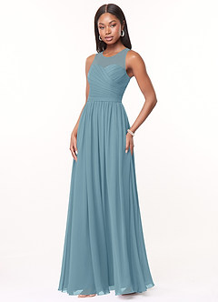 Azazie Nina Bridesmaid Dresses Moody Blue A-Line Pleated Chiffon Dress image4