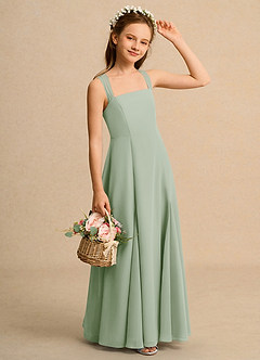 Azazie Tater Junior Formal vestidos de niña de las flores Vestido de Salvia Polvorienta de Gasa de Corte En A con Plisado image3