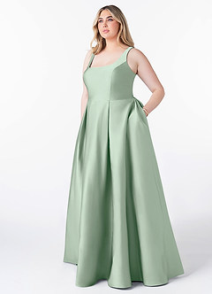 Azazie Neve Bridesmaid Dresses Agave Ball-Gown with Pockets Stretch Satin Dress image7