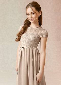 Azazie Delevingne Junior Jurk van Chiffon met A-Lijn Kant Taupe image4