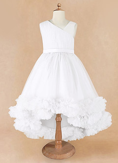 Azazie Lottie Flower Girl Dresses White A-Line One Shoulder Satin Dress image5