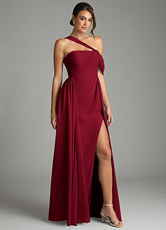 Azazie Kassandra Robes de demoiselle d'honneur Robe Trapèze en Mousseline de soie Épaule décolletée Bourgogne image5