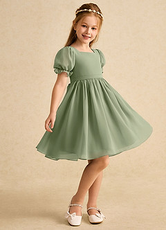 Azazie Jolie Flower Girl Dresses Pistachio A-Line with Sleeves Chiffon Dress image1