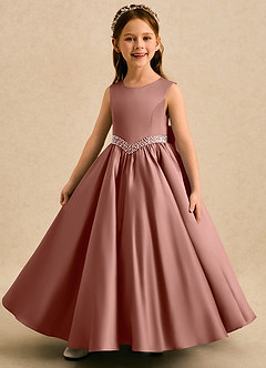 Azazie Heartsong Flower Girl Dresses Cedar Rose Ball-Gown Bow Matte Satin Dress image4