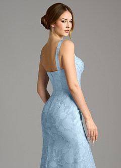 Azazie Brandi Venta final Vestido de Azul Cielo de Devorado Floral de Corte Sirena con Plisado image2