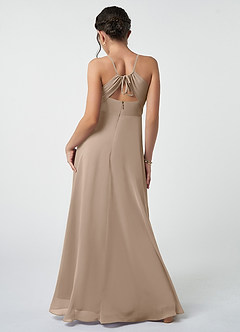 Azazie Avelina Junior Abito A-Line in Chiffon Plissettato Taupe image3