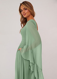 Barbie ♥ Azazie Bridesmaid Dresses Matcha A-Line Long Sleeve Chiffon Dress image6