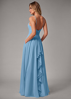 Azazie Amalia Bridesmaid Dresses Steel Blue A-Line Pleated Chiffon Dress image2