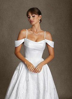 Azazie Ellie Wedding Dresses Diamond White A-Line Strapless Floral Jacquard Dress image5