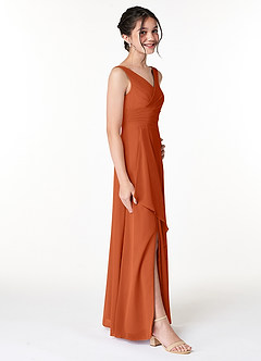 Azazie Kori Junior A-Linie Gestreift Chiffon Kleid Gebranntes Orange image3