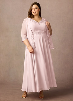 Azazie Devana vestidos de madre de la novia Vestido Rosa Rubor de Gasa de Corte en A con Lentejuelas image11